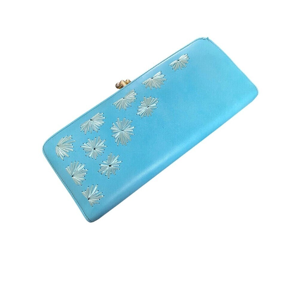Baronet Wallet Womens One Size Blue Leather Envelope Hand Laced Geometric